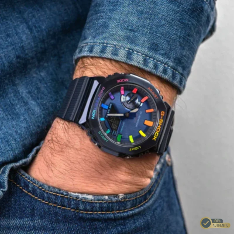 G Shock Blue Rainbow Watch - Solar-Powered Analog-Digital Combination - Image 6